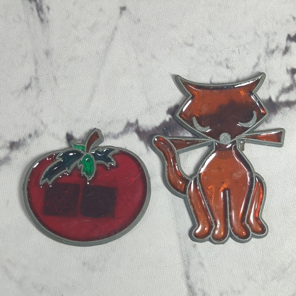 Vintage Refrigerator Fridge Magnets Lot of 2 Stained Glass Look